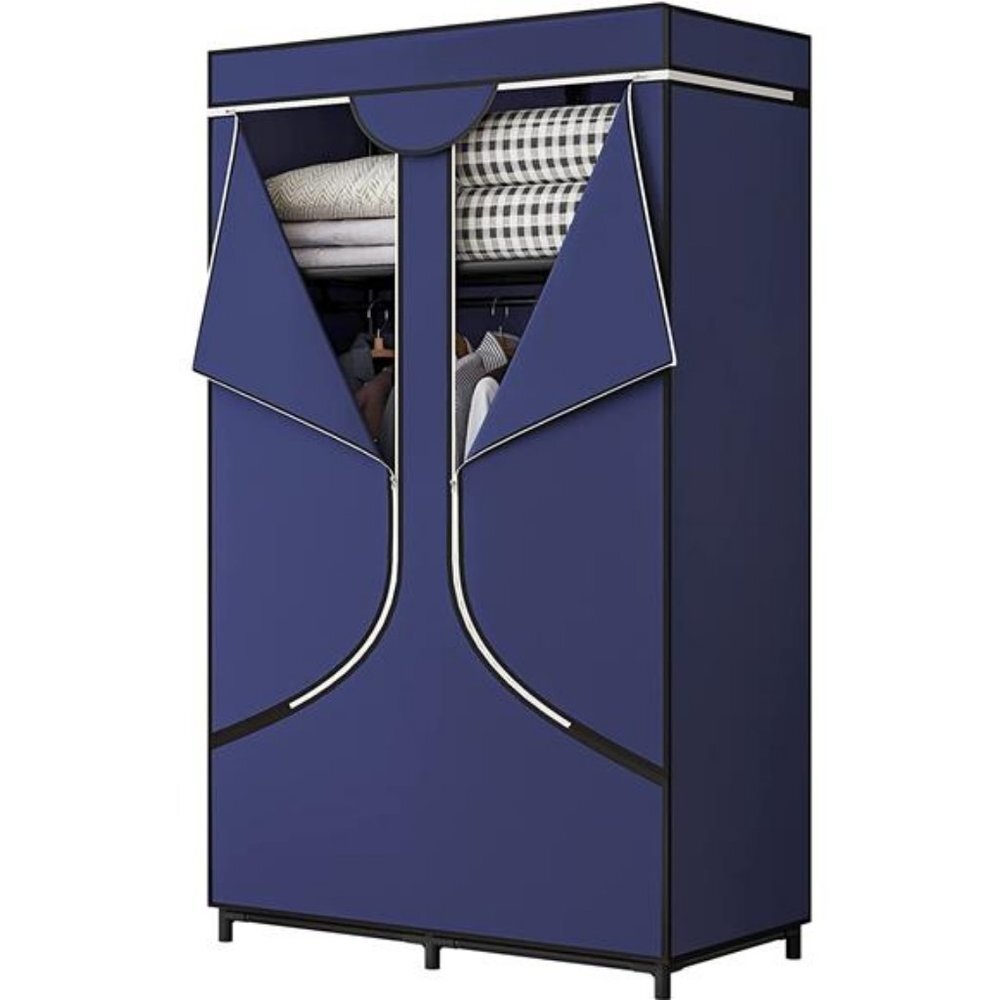 34 Inch Portable Wardrobe Organizer with Dustproof Non-Woven Fabric (Blue)